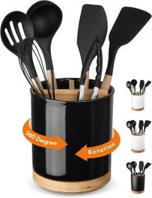 3 Compartment Utensil Holder, Extra Large Utensil Crock, Stable Ceramic Utensil Organizer