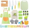 50PCS Kids Kitchen Cooking Set - Crocodile Wooden Kid Safe Knife Cutting Board Apron Gloves Fruit Vegetable Crinkle Cutters Peeler Serrated Edges Plas