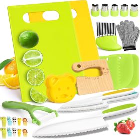 28PCS Toddler Knife Set - Kids Knifes for Real Cooking, Montessori Kids Kitchen Knife Set with Cutting Board Crinkle Cutters Kid Safe Knives (Color: Crocodile 28pcs Set)